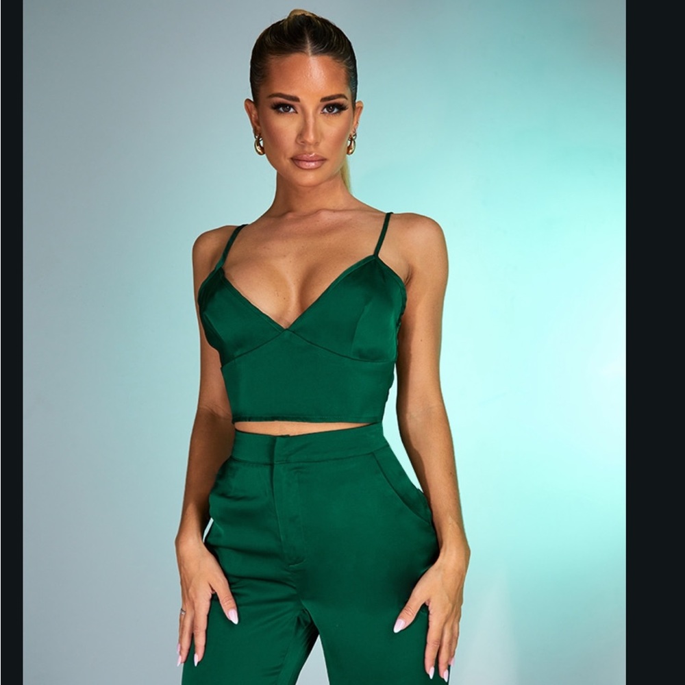 Forest Green Satin Tie Bralette